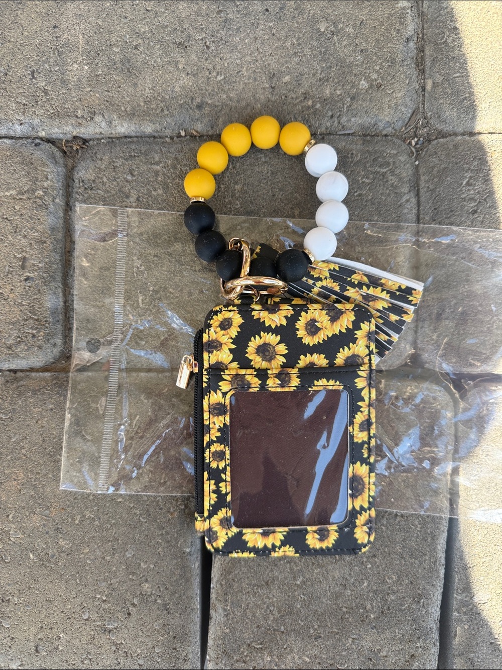 Sunflower Print Wristlet Card Holder - Yellow